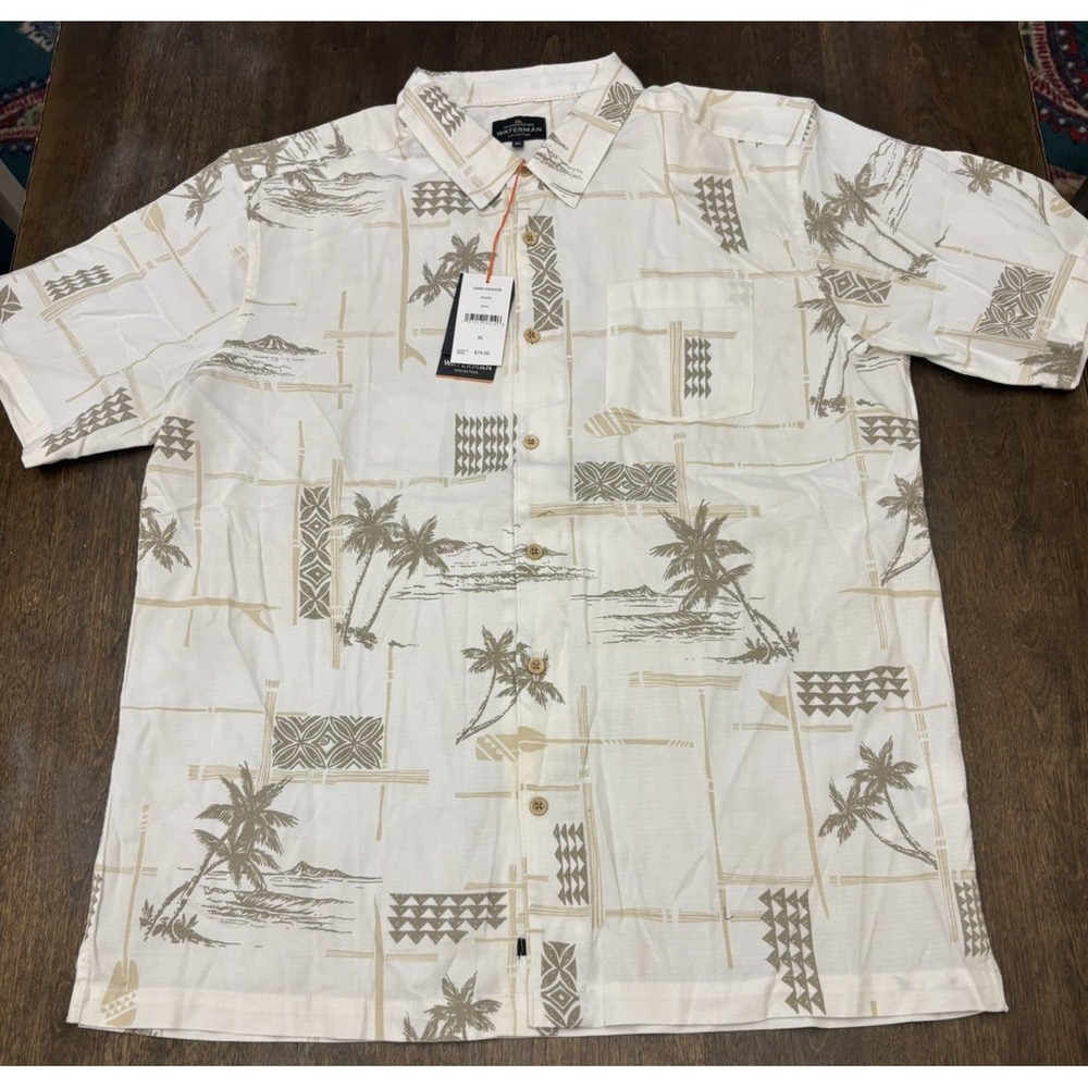 Quiksilver Waterman Tropical White Shirt Men's Hawaiian Aloha XL
